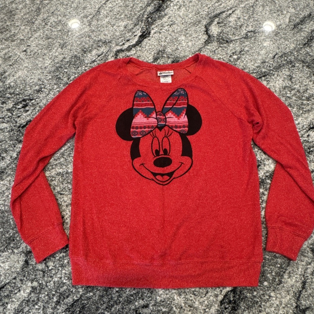Disney Parks Womens Red Minnie Mouse Light Weight Long‎ Sleeve Sweater Size L
